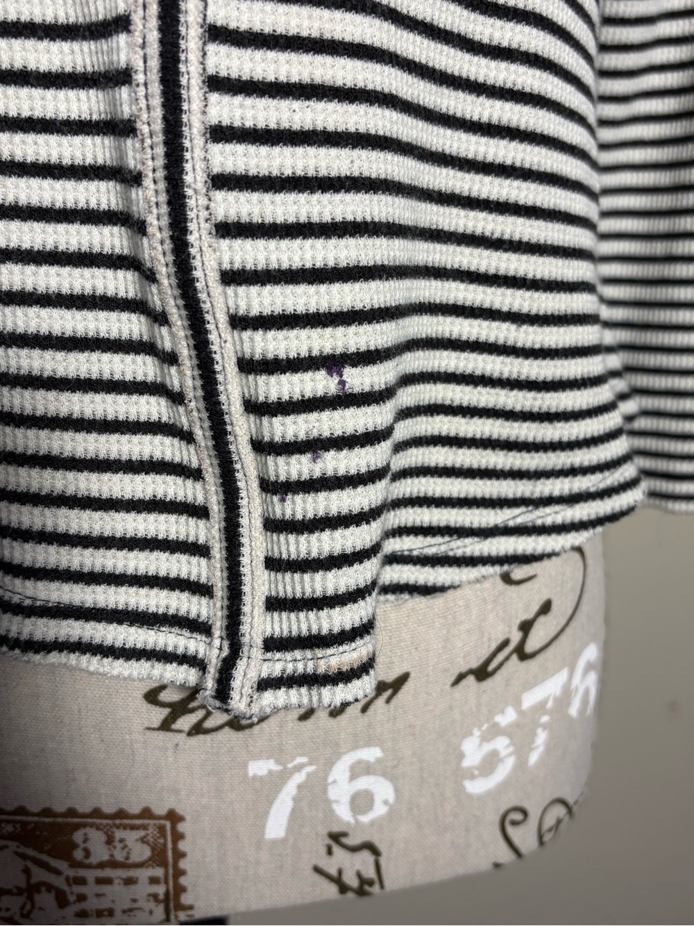Free People We The Free Striped Thermal Henley Top Raw Seam Boho L - Picture 8 of 13